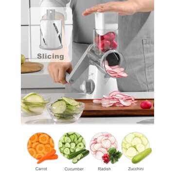 Cheese Grater Rotary, Rotary Grater for Kitchen, Kitchen Grater Vegetable Slicer with 3 Drum Blades, Fast Cutting Cheese Shredder for Vegetables and Nuts