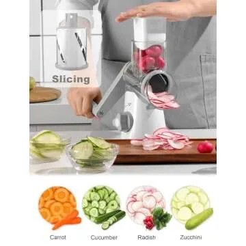 Cheese Grater Rotary, Rotary Grater for Kitchen, Kitchen Grater Vegetable Slicer with 3 Drum Blades, Fast Cutting Cheese Shredder for Vegetables and Nuts