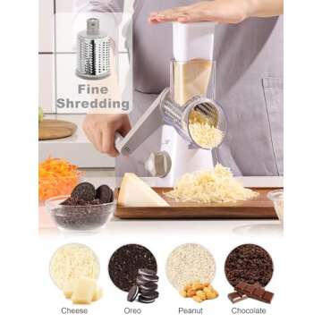 Cheese Grater Rotary, Rotary Grater for Kitchen, Kitchen Grater Vegetable Slicer with 3 Drum Blades, Fast Cutting Cheese Shredder for Vegetables and Nuts