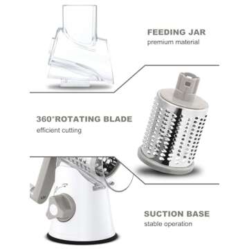 Cheese Grater Rotary, Rotary Grater for Kitchen, Kitchen Grater Vegetable Slicer with 3 Drum Blades, Fast Cutting Cheese Shredder for Vegetables and Nuts