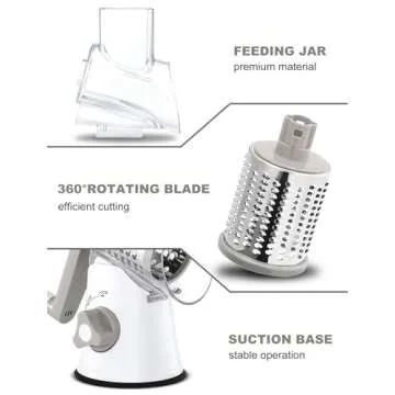 Cheese Grater Rotary, Rotary Grater for Kitchen, Kitchen Grater Vegetable Slicer with 3 Drum Blades, Fast Cutting Cheese Shredder for Vegetables and Nuts