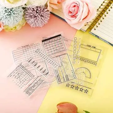 Zonon 18 Pieces Journal Stamps Clear Journal Stamps, 4 Sheets Silicone Calendar Planner Stencils for Bullet, Week Dates Month Organizer Tasks Ideas DIY Making Crafts Scrapbooking Supplies