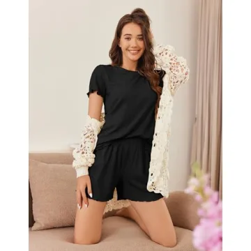 Ekouaer Women's Ribbed Knit Pajamas Set for Summer