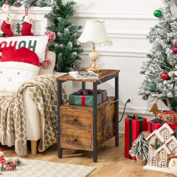 Compact HOOBRO End Table with Charging Station for Modern Living