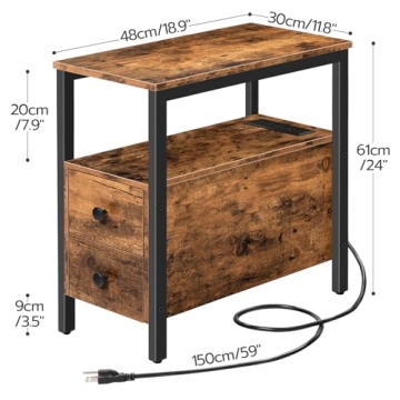 Compact HOOBRO End Table with Charging Station for Modern Living