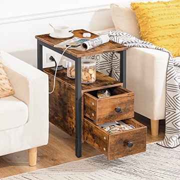 Compact HOOBRO End Table with Charging Station for Modern Living