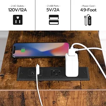 Compact HOOBRO End Table with Charging Station for Modern Living