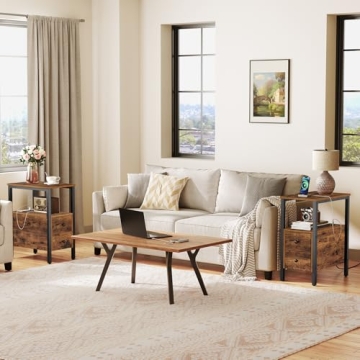 Compact HOOBRO End Table with Charging Station for Modern Living