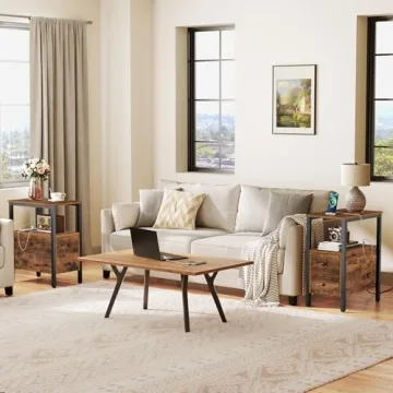 Compact HOOBRO End Table with Charging Station for Modern Living