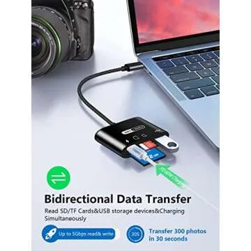 USB C to SD Card Reader 4 in 1 for Fast Data Transfer