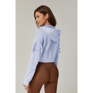 Stylish QINSEN Women's Full Zip Cropped Sweatshirt Hoodie