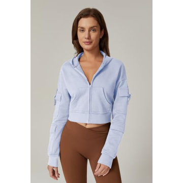 Stylish QINSEN Women's Full Zip Cropped Sweatshirt Hoodie