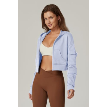 Stylish QINSEN Women's Full Zip Cropped Sweatshirt Hoodie