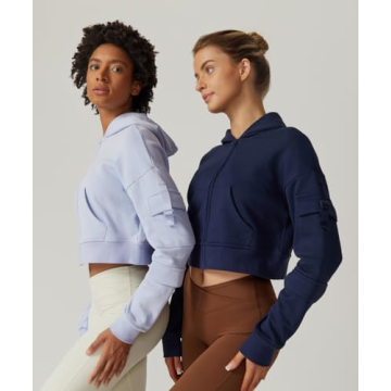 Stylish QINSEN Women's Full Zip Cropped Sweatshirt Hoodie