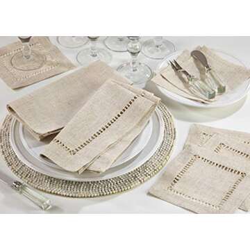 SARO LIFESTYLE Collection Solid Color Poly and Linen Blend Toscana Napkins with No Hemstitch Border (Set of 12), 6", Natural