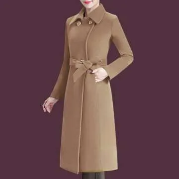 Aprsfn Women's Winter Wool Coats Warm Double-breasted Notched Lapel Jackets Midi Long Peacoat Long S...