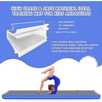 Air Mat Tumble Track 10ft/13ft/16ft/20ft Inflatable Gymnastics Tumbling Mat 4/6/8 inchs Thickness Mats for Home Use/Gym/Yoga/Training/Cheerleading/Outdoor/Beach/Park with Electric Air Pump Blue1