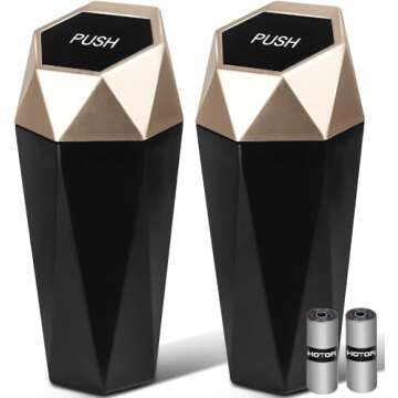 HOTOR Car Trash Can with Lid - 2 Pack, Mini Essential Car Accessories for Interior, Leakproof Car Ga...