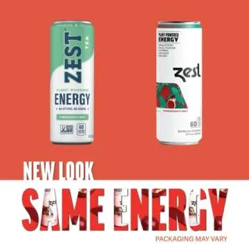 Zest Plant Powered Natural Energy Sparkling Drink - Pomegranate Mint - 150mg Caffeine + 100 mg L-The...