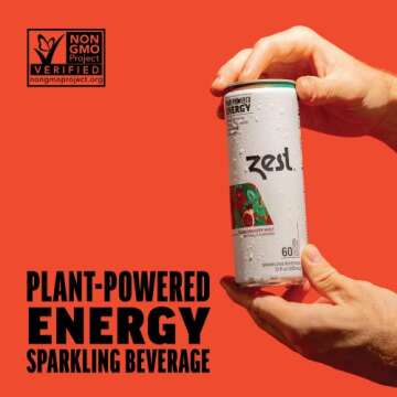 Zest Plant Powered Natural Energy Sparkling Drink - Pomegranate Mint - 150mg Caffeine + 100 mg L-Theanine - 12oz Can 12 Pack - Low Sugar, 60 Cals, Healthy Coffee Substitute, Non GMO High Caff Blend
