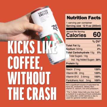 Zest Plant Powered Natural Energy Sparkling Drink - Pomegranate Mint - 150mg Caffeine + 100 mg L-Theanine - 12oz Can 12 Pack - Low Sugar, 60 Cals, Healthy Coffee Substitute, Non GMO High Caff Blend
