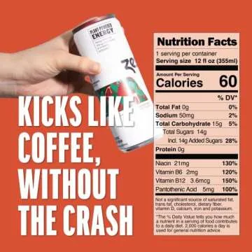 Zest Plant Powered Natural Energy Sparkling Drink - Pomegranate Mint - 150mg Caffeine + 100 mg L-Theanine - 12oz Can 12 Pack - Low Sugar, 60 Cals, Healthy Coffee Substitute, Non GMO High Caff Blend