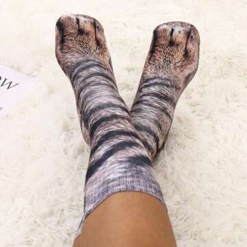 Tiaronics Unisex 3D Animal Paw Crew Socks - Fun Designs for Everyone