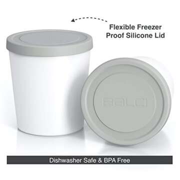 BALCI - Premium Ice Cream Containers (2 Pack - 1 Quart Each) Perfect Freezer Storage Tubs with Lids for Ice Cream, Sorbet and Gelato! - Grey