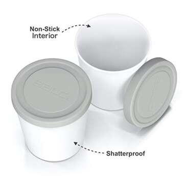 BALCI - Premium Ice Cream Containers (2 Pack - 1 Quart Each) Perfect Freezer Storage Tubs with Lids for Ice Cream, Sorbet and Gelato! - Grey