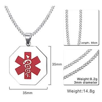 VNOX WARFARIN Medical Alert ID Stainless Steel Hexagonal Geometry Pendant Necklace for Men Women