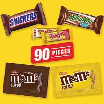 M&M'S, SNICKERS, TWIX & MILKY WAY Variety Pack Chocolate Candy Assortment, 90 Pieces Bag