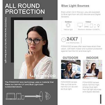 FONHCOO Blue Light Blocking Glasses Women Men Computer Eyeglasses,TR90 Fashion Round Transparent Anti Blue Light Glasses with Anti Eyestrain & UV Glare for Gaming & Reading (Shiny Black)