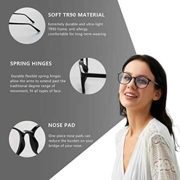 FONHCOO Blue Light Blocking Glasses Women Men Computer Eyeglasses,TR90 Fashion Round Transparent Anti Blue Light Glasses with Anti Eyestrain & UV Glare for Gaming & Reading (Shiny Black)