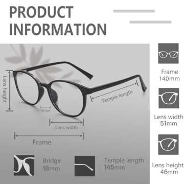 FONHCOO Blue Light Blocking Glasses Women Men Computer Eyeglasses,TR90 Fashion Round Transparent Anti Blue Light Glasses with Anti Eyestrain & UV Glare for Gaming & Reading (Shiny Black)