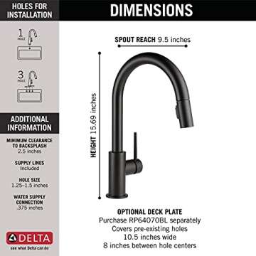 Delta Faucet Trinsic Matte Black Kitchen Faucet Black, Kitchen Faucets with Pull Down Sprayer, Kitchen Sink Faucet, Faucet for Kitchen Sink, Magnetic Docking Spray Head, Matte Black 9159-BL-DST