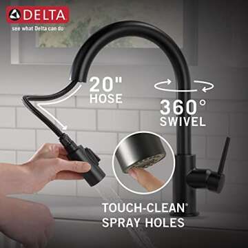 Delta Faucet Trinsic Matte Black Kitchen Faucet Black, Kitchen Faucets with Pull Down Sprayer, Kitchen Sink Faucet, Faucet for Kitchen Sink, Magnetic Docking Spray Head, Matte Black 9159-BL-DST