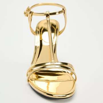 YIYA Women's Metallic Gold Open Round Toe Ankle Strappy Stiletto Kitten High Heels Sandals Party Dress Shoes