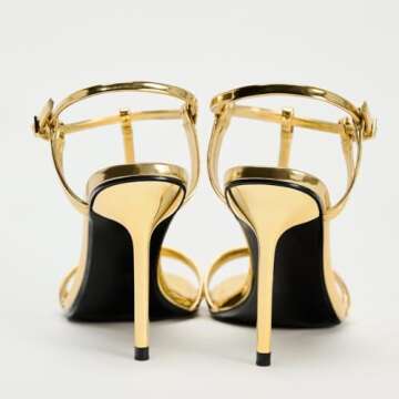 YIYA Women's Metallic Gold Open Round Toe Ankle Strappy Stiletto Kitten High Heels Sandals Party Dress Shoes