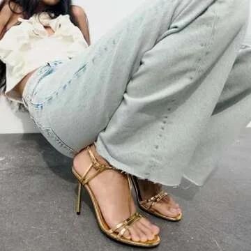 YIYA Women's Metallic Gold Open Round Toe Ankle Strappy Stiletto Kitten High Heels Sandals Party Dress Shoes