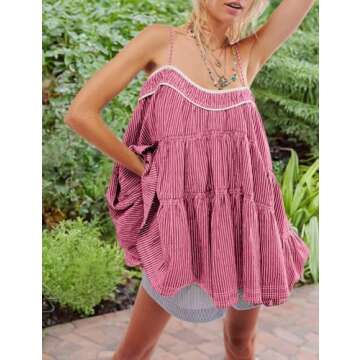 Gacaky Women's Summer Mini Dress Casual Loose Sleeveless Adjustable Straps Swing Mini Dress Pink Small