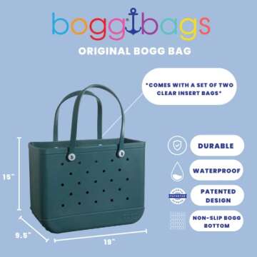 BOGG BAG Original Extra Large Tote Bag for Beach, Pool, Boat. Lightweight Waterproof Washable Durabl...