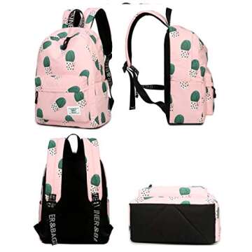 mygreen School Bookbags for Girls, Cute Cactus Backpack College Bags Women Daypack Travel Bag (Pink)