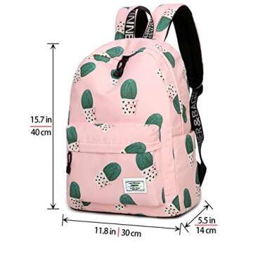mygreen School Bookbags for Girls, Cute Cactus Backpack College Bags Women Daypack Travel Bag (Pink)