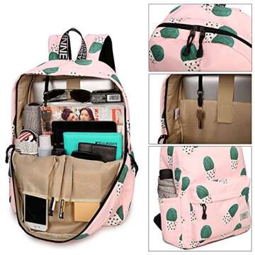 mygreen School Bookbags for Girls, Cute Cactus Backpack College Bags Women Daypack Travel Bag (Pink)