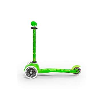 Micro Kickboard - Mini Deluxe LED - Three Wheeled, Lean-to-Steer Swiss-Designed Micro Scooter for Toddlers & Children with Motion-Activated Light-Up Wheels for Ages 2-5 (Green)