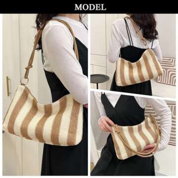 Extolove Straw Bags for Women, Summer Straw Shoulder Bag Trendy Straw Purses and Handbags (Khaki)