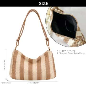 Extolove Straw Bags for Women, Summer Straw Shoulder Bag Trendy Straw Purses and Handbags (Khaki)