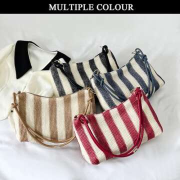 Extolove Straw Bags for Women, Summer Straw Shoulder Bag Trendy Straw Purses and Handbags (Khaki)