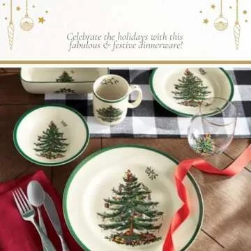 Spode Christmas Tree 19oz Stemless Wine Glasses, Set of 4 - Vintage-Inspired Holiday Drinkware with Cozy Seasonal Charm, Ideal for Mulled Wine at Festive Gatherings and Holiday Entertaining