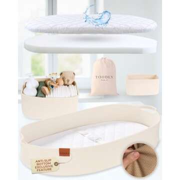 Baby Changing Basket with Diaper Caddy - Beige Moses Basket for Babies - Cotton Rope Diaper Changing...